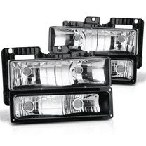 Magshion 4 Piece Headlights Assembly Headlamps Replacement for 1988-1999 Chevrolet C1500/K1500/1988-2000 Chevrolet C2500/C3500/K2500/K3500, Black Housing Clear Lens Clear Corner