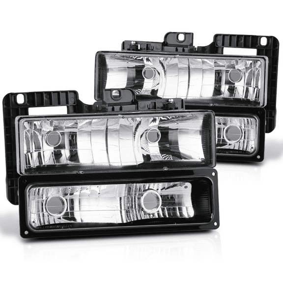 Magshion 4 Piece Headlights Assembly Headlamps Replacement for 1988-1999 Chevrolet C1500/K1500/1988-2000 Chevrolet C2500/C3500/K2500/K3500, Black Housing Clear Lens Clear Corner