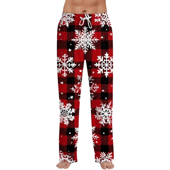 Lumtrix Christmas Pajama Pants Men Plaid Print Cozy Soft Warm Lightweight Loose Fit Wide Leg Lounge Pj Sleepwears Deep Red L
