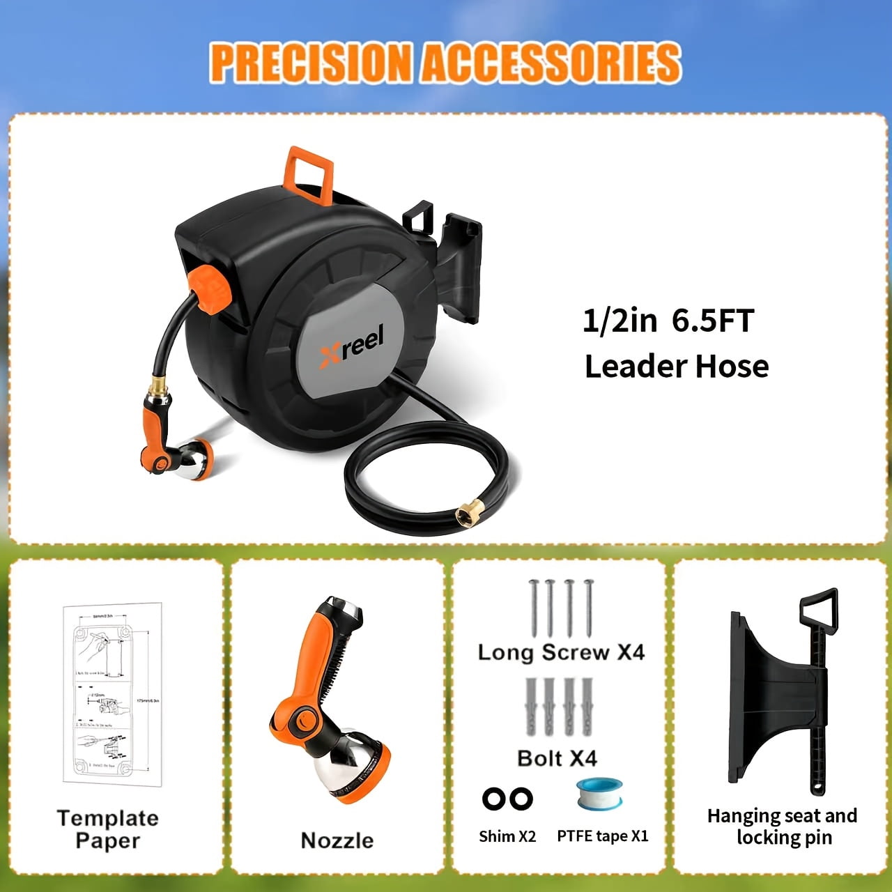 Retractable Garden Hose Reel With Wall Mount 1/2"x70FT,With 10 Pattern HoseNozzle, Brass Connector, Auto Rewind/Any Length Lock/ 180° Swivel Bracket, Ideal For GardenWatering