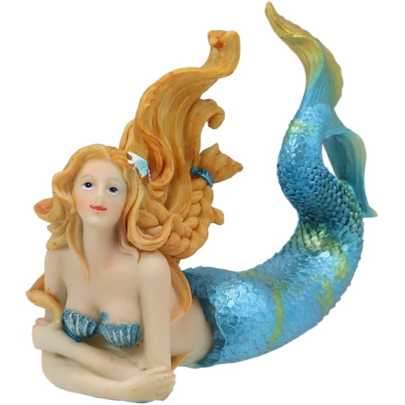 Ebros 6" Wide Colorful Nautical Ocean Mermaid Mergirl Alana Lying Prone On The Bottom of The Sea While Daydreaming Statue Under The Sea Fantasy Mermaids Mergirls Sirens of The Seas Fi
