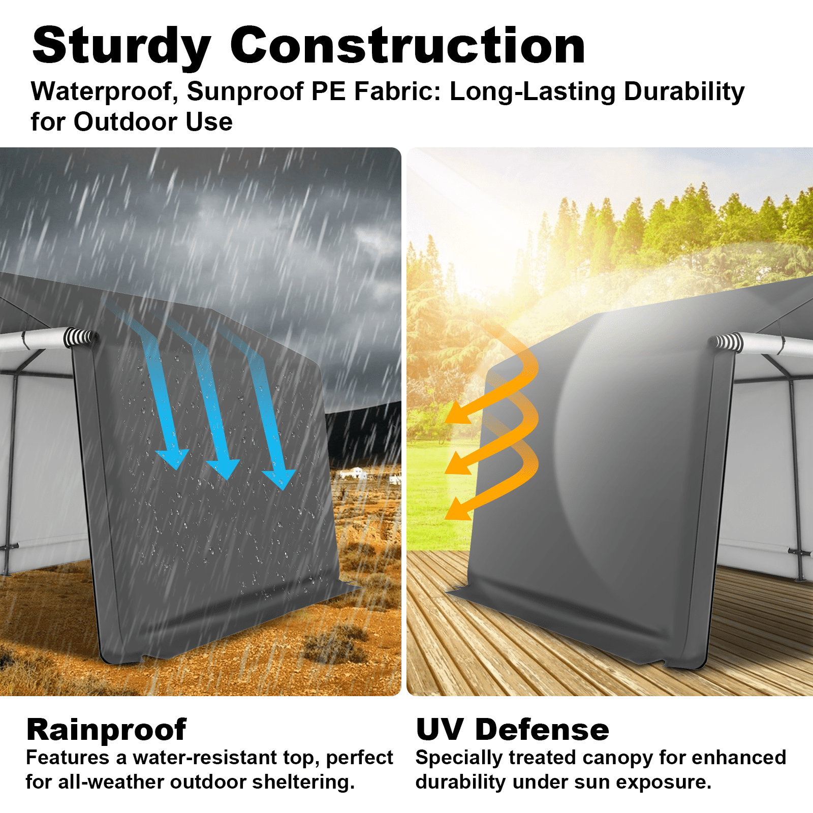 Abba Patio 10'x 10' Heavy Duty Portable Outdoor Storage Shelter Canopy, Waterproof Carport, All-Season Use, Grey