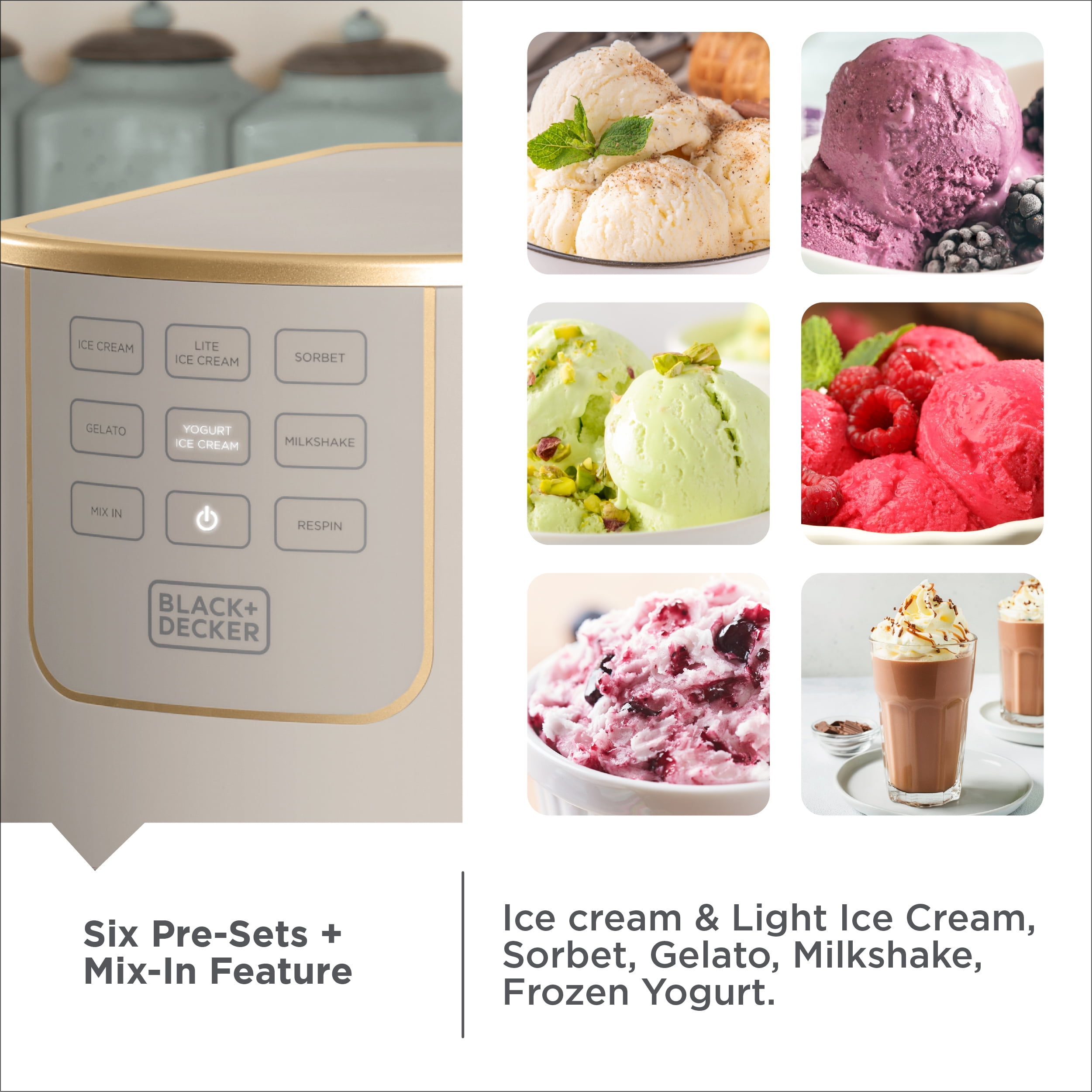 BLACK+DECKER Ice Cream Maker for Frozen Treats, Milkshakes, Sorbet, Gelato, Mix-Ins, Yogurt Ice Cream