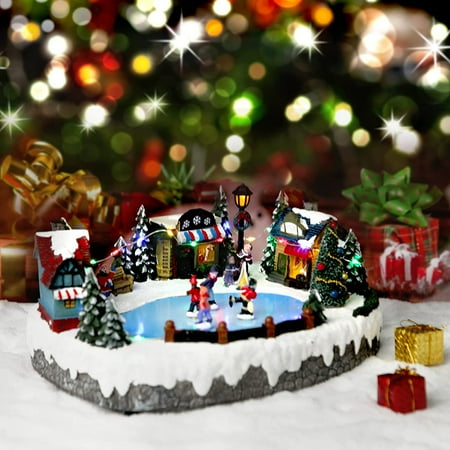 Decoration de Noel Maison de village de Noel Figurines Decoration de la maison Boule a neige interieure Affichage Etang de patinage Anime Multicolore Illumine Musical Snow Vill Walmart