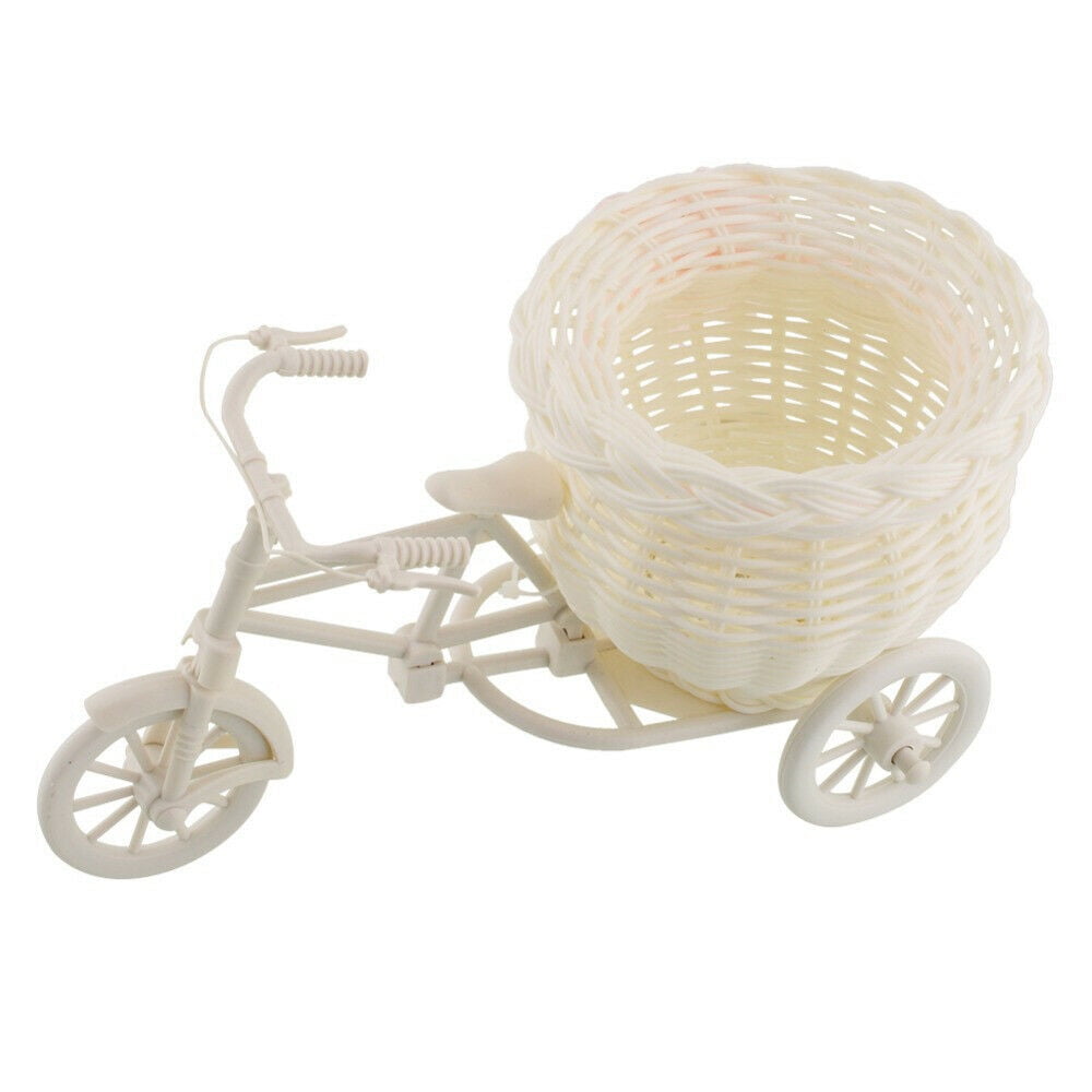 Plastic White Tricycle Bike Design Flower Basket Storage Party Decor 26cm VQ