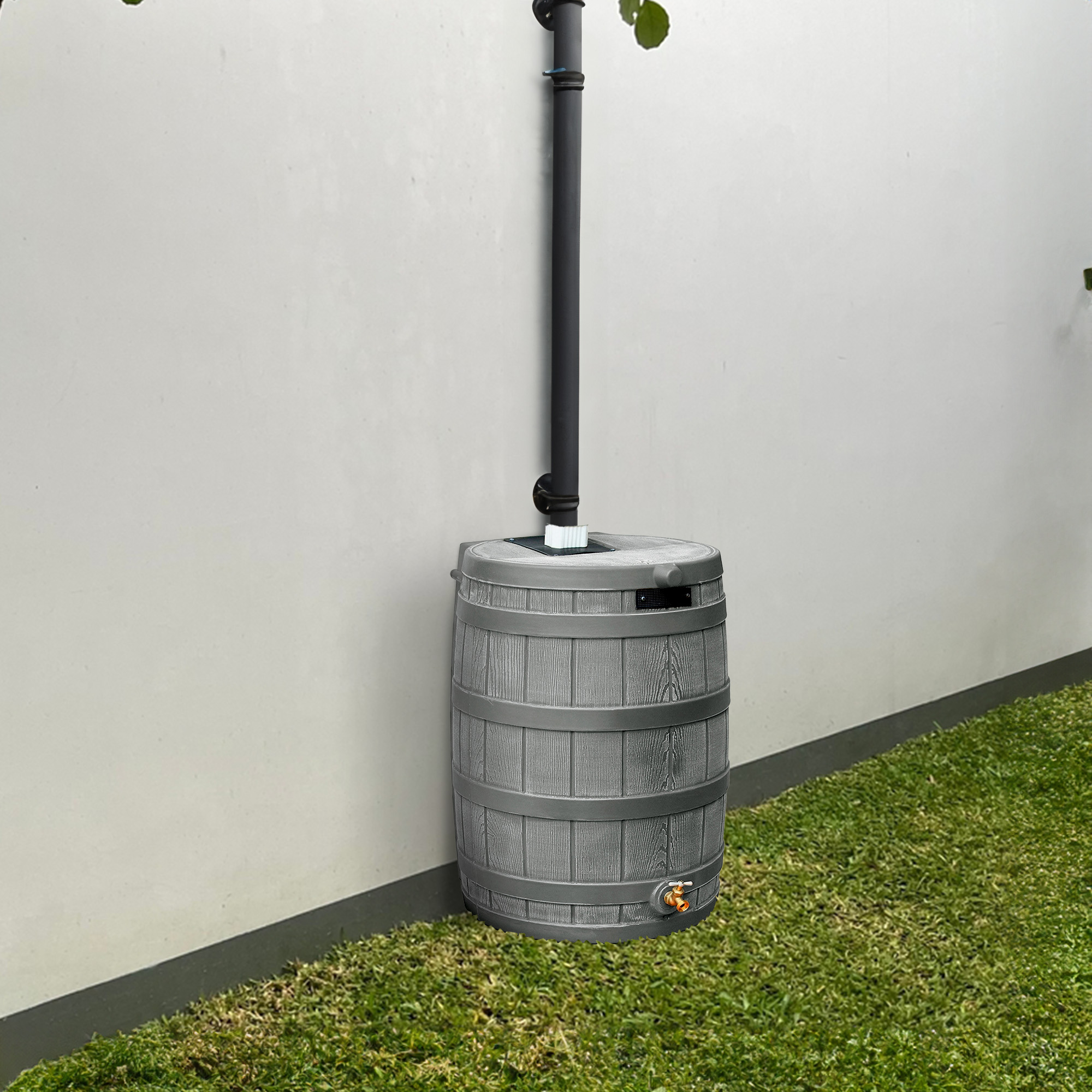 Good Ideas RW50 Rain Wizard 50gal Plastic Rain Barrel Water Collector, Gray
