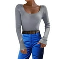 thumbnail image 1 of PMUYBHF Combinaison Chandail pour Femme Femmes Couleur Unie Col en U Chandail Tricoté Chandail à Col Roulé de Base Hauts TG, 1 of 5