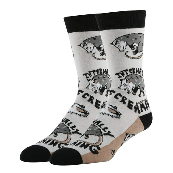 OoohYeah Men's Novelty Animal Fun Saying Crew Socks, Funny Crazy Dress Socks, Stressed Opossum