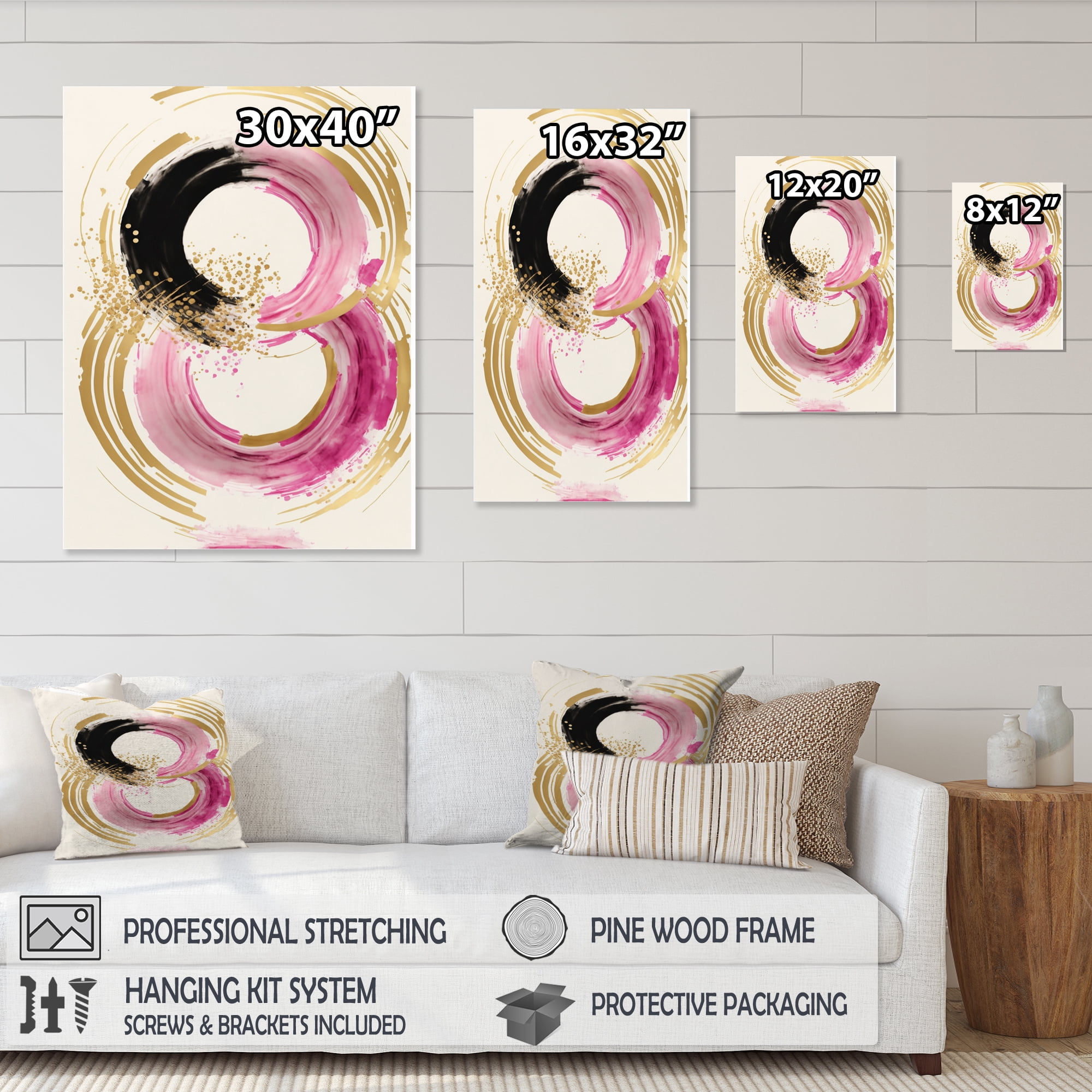 Designart Pink And Gold Curves II Canvas Wall Art