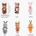 thumbnail image 2 of toddler Baby Doll, Plush Baby Doll, Green Felt Fabric, toddler , Green decorations, 9 in, Beige Black Stripes, Seated Figurine, Shelf Display, 1 Pc, 2 of 6