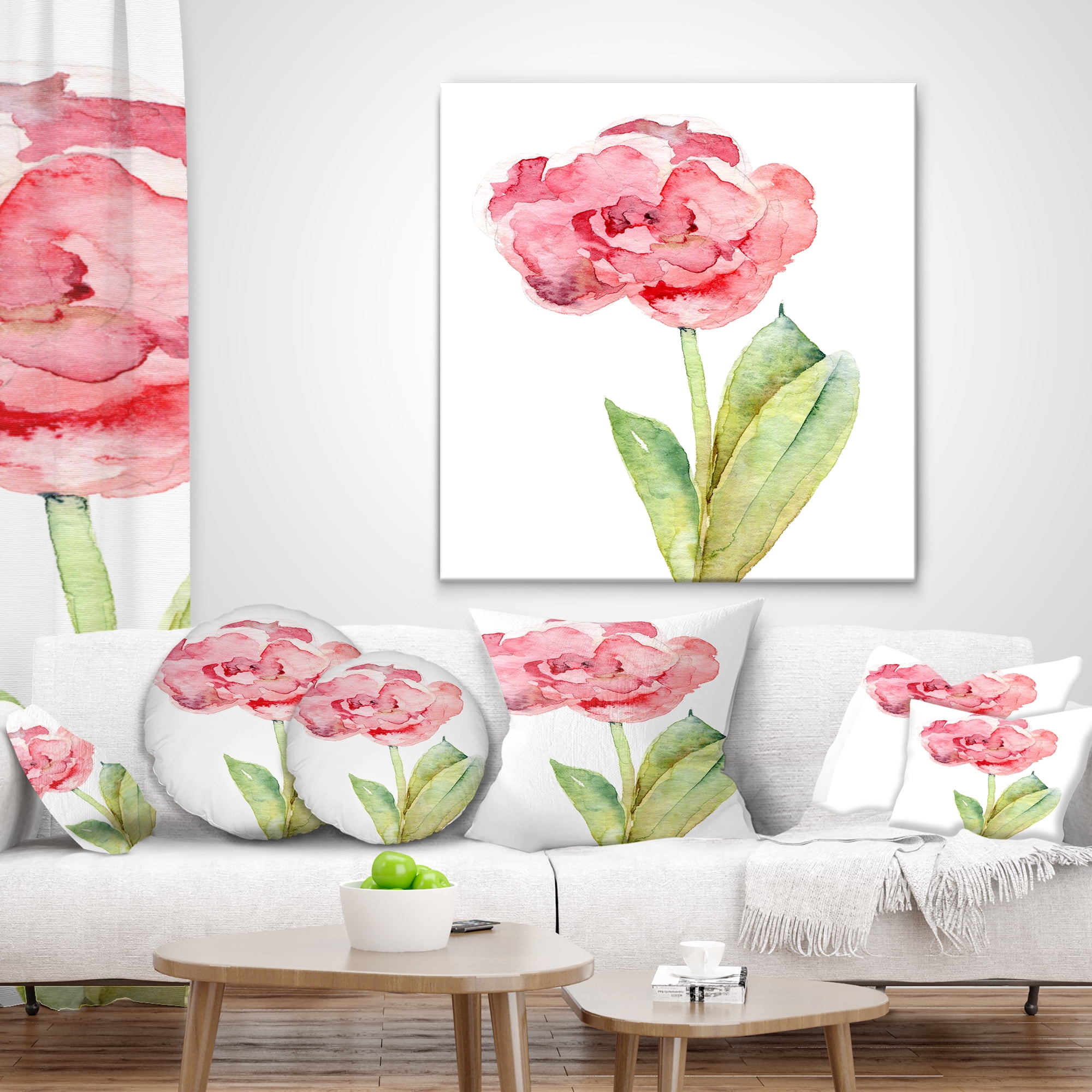 Designart Single Pink Tulip on White Background - Flower Throw Pillow - 16x16
