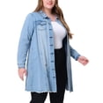 thumbnail image 4 of Unique Bargains Women's Plus Jeans Long Sleeve Long Denim Jackets, 4 of 6