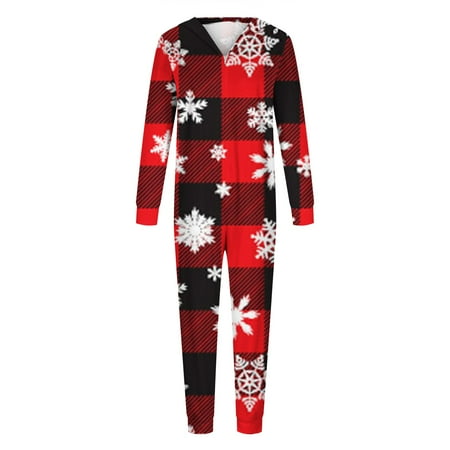 

Herrnalise Parent-child Christmas Set Printed Home Wear Hoodid Pajamas Moms Jumpsuit Family Clothes Clearance