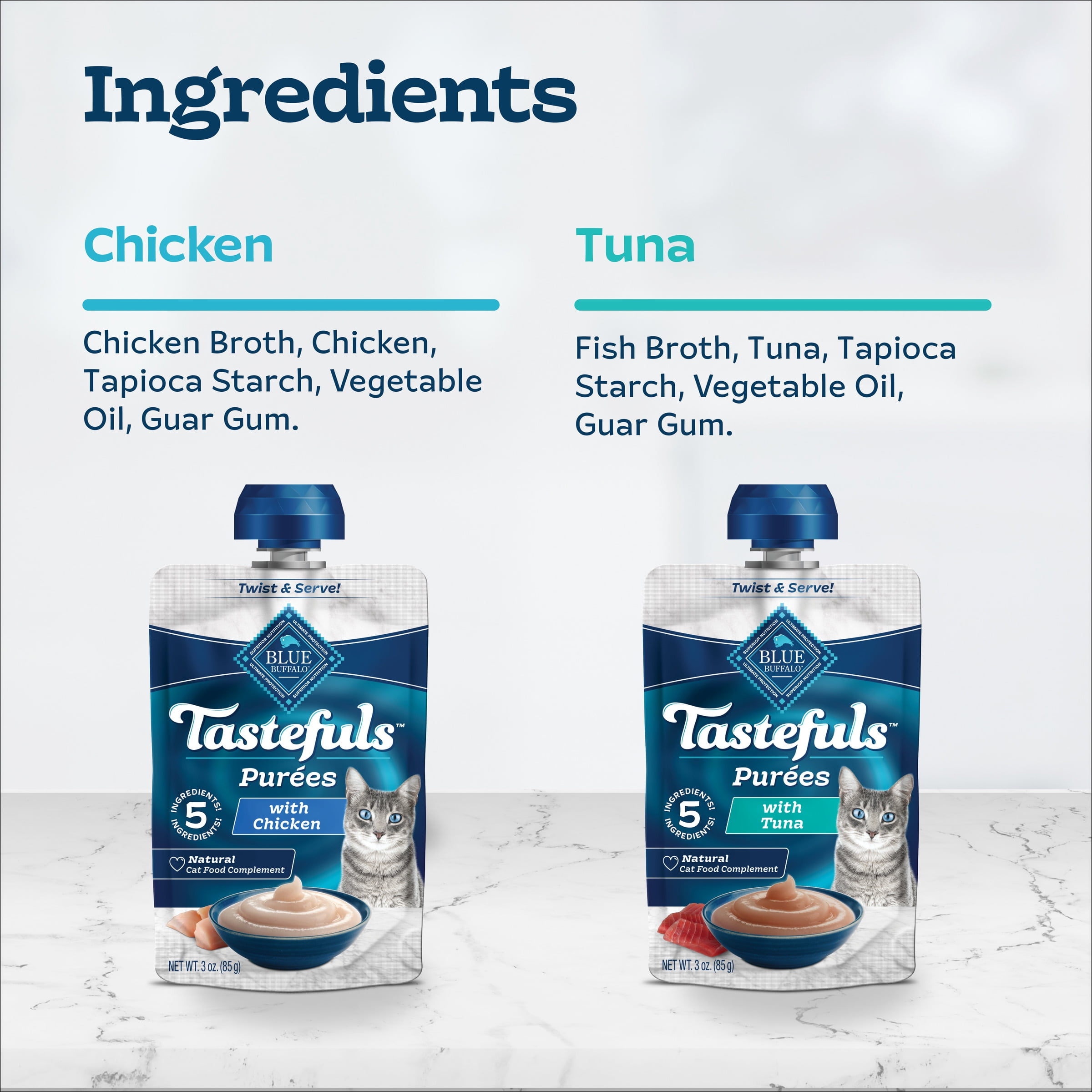 Blue Buffalo Tastefuls Purées Chicken & Tuna Variety Pack, 3-oz. (12 Pouches, 6 of Each)
