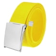 thumbnail image 1 of All Sizes Men's Golf Belt in 1.5 Polished Silver Flip Top Buckle with Adjustable Canvas Web Belt Medium Yellow, 1 of 2