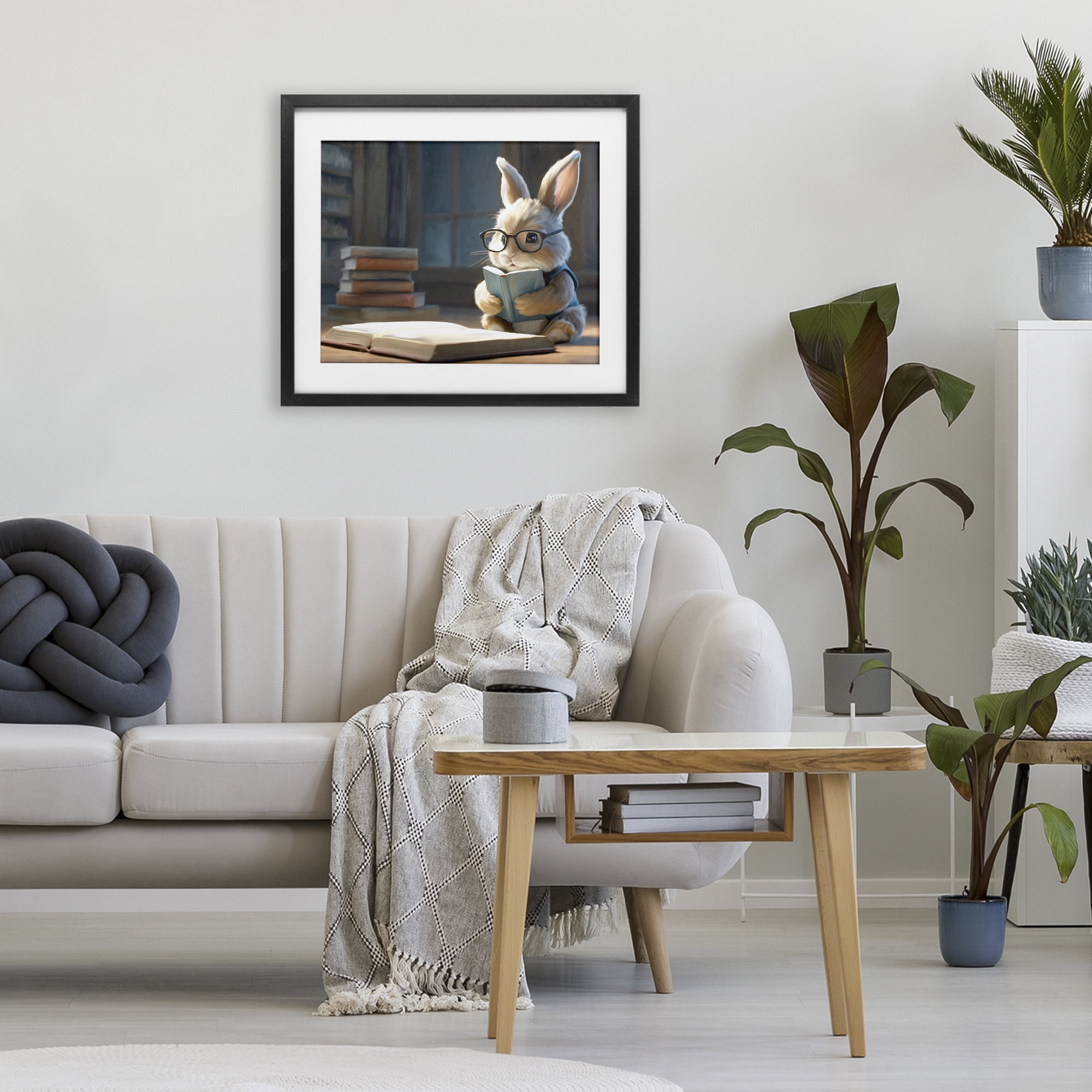 Stupell Industries Bookish Bunny at Desk Black Framed Print Under Glass, design by Kim Allen
