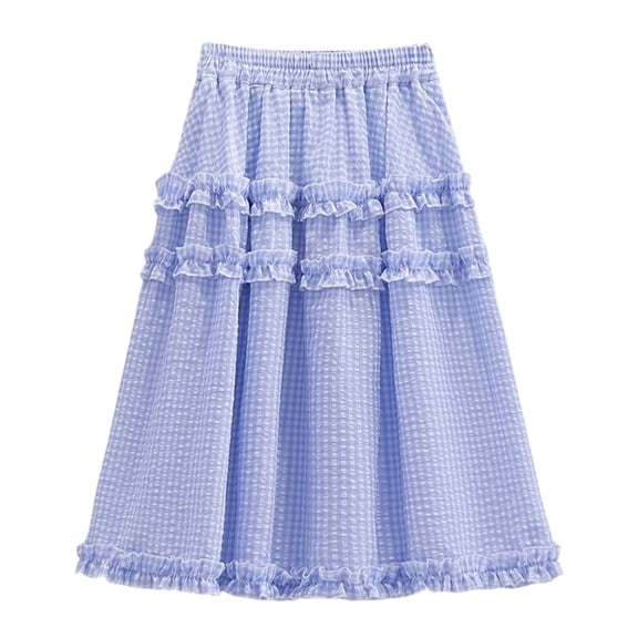 oqasdz Girls Skirts Fashion Elastic Waist Ruffle Versatile Floral Lace Midi Skirt for Big Kids and School Holiday