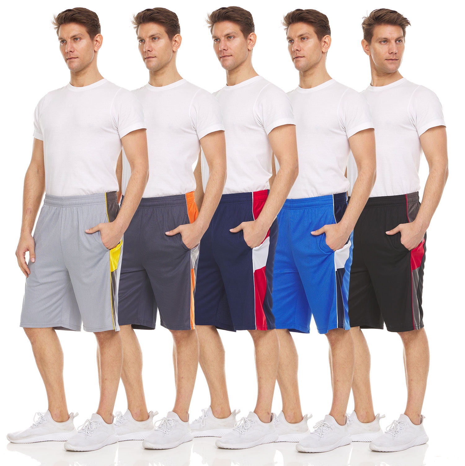 5 Pack Mens Moisture Wicking Athletic Basketball & Gym Workout Shorts