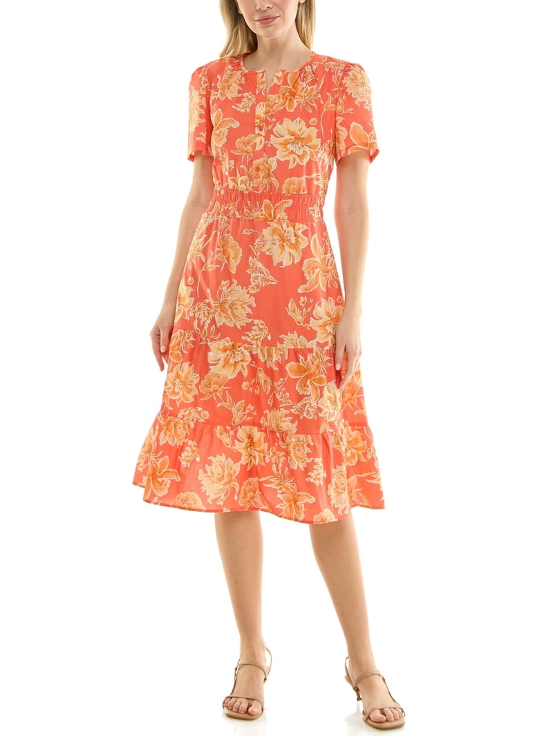 nanette lepore orange dress Nanette Lepore Split Neck Cotton Midi Dress, Women's, Size: XXL, Orange