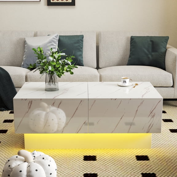 New 40 inch Coffee Table with Sliding Tabletop, Center Table with Hidden Storage Compartment, Extendable Table for Living Room