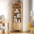 thumbnail image 3 of Oubayajia 66.73'' Tall Corner Cabinet, Modern Fluted Storage Cabinet with 2 Doors and 5 Storage Shelves, Space-Saving for Kitchen, Living Room, Study Room(Natural), 3 of 9