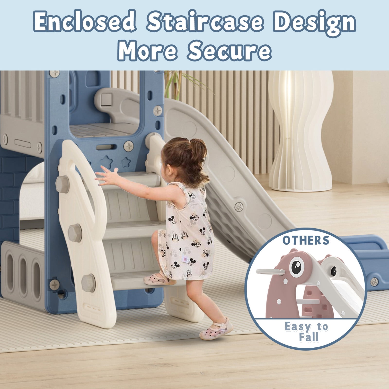 XJD 5 in 1 Toddler Slide, Kids Climber Slide with Basketball Hoop and Ball, Indoor Outdoor Playset for Toddlers Age 1-4 (Blue)