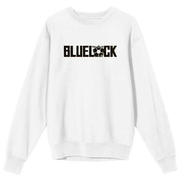 Blue Lock Title Logo Men's White Crew Neck Sweatshirt-XL
