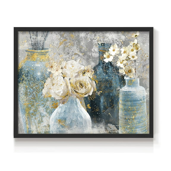 Vessels and Blooms Blues by Nan - Restickable Framed Giclée Print