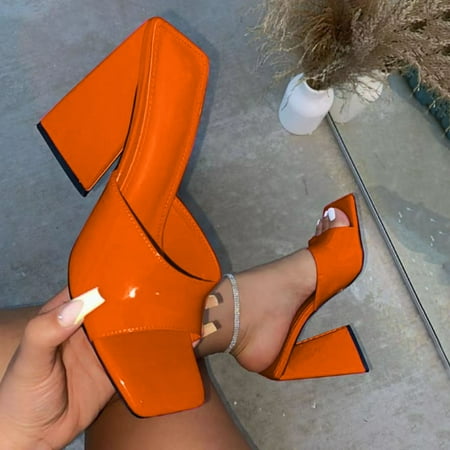 

Summer Shose 2022 Women s Fashion Summer Solid Color Square Toe Large Size Thick High Heel Sandals J5