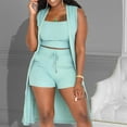 thumbnail image 2 of QLEICOM Women's Summer 3 Piece Outfits Shorts Sets Casual Print Ribbed Sleeveless Crop Top Tank and High Waisted Shorts Sets Blue XXL, US Size 12, 2 of 4