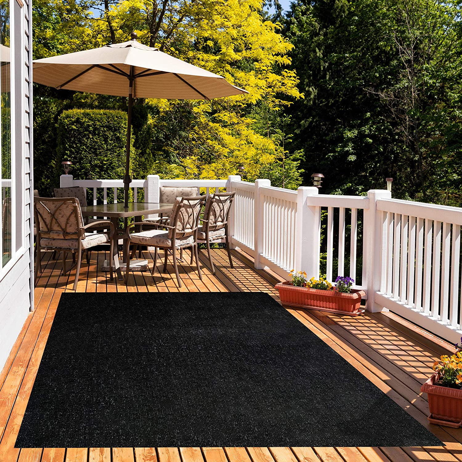 Black Indoor Outdoor Durable Soft Area Rug Carpet for Porch Deck Sunroom 