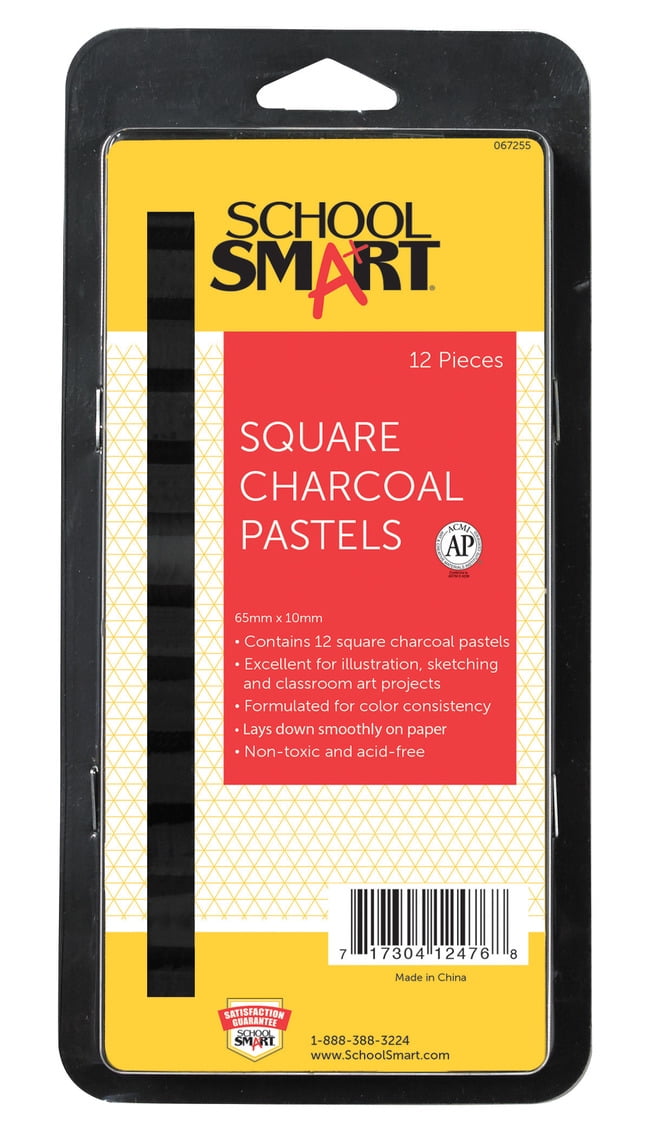 School Smart Square Compressed Charcoal Sticks, Black, Pack of 12