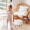 thumbnail image 5 of Round Mushroom Footstool Ottoman – Rabbit Wool Upholstered Small Stool with Solid Wood Legs, Cute Shoe Changing Stool, Step Stool, Sofa Footrest for Living Room & Bedroom White, 5 of 7