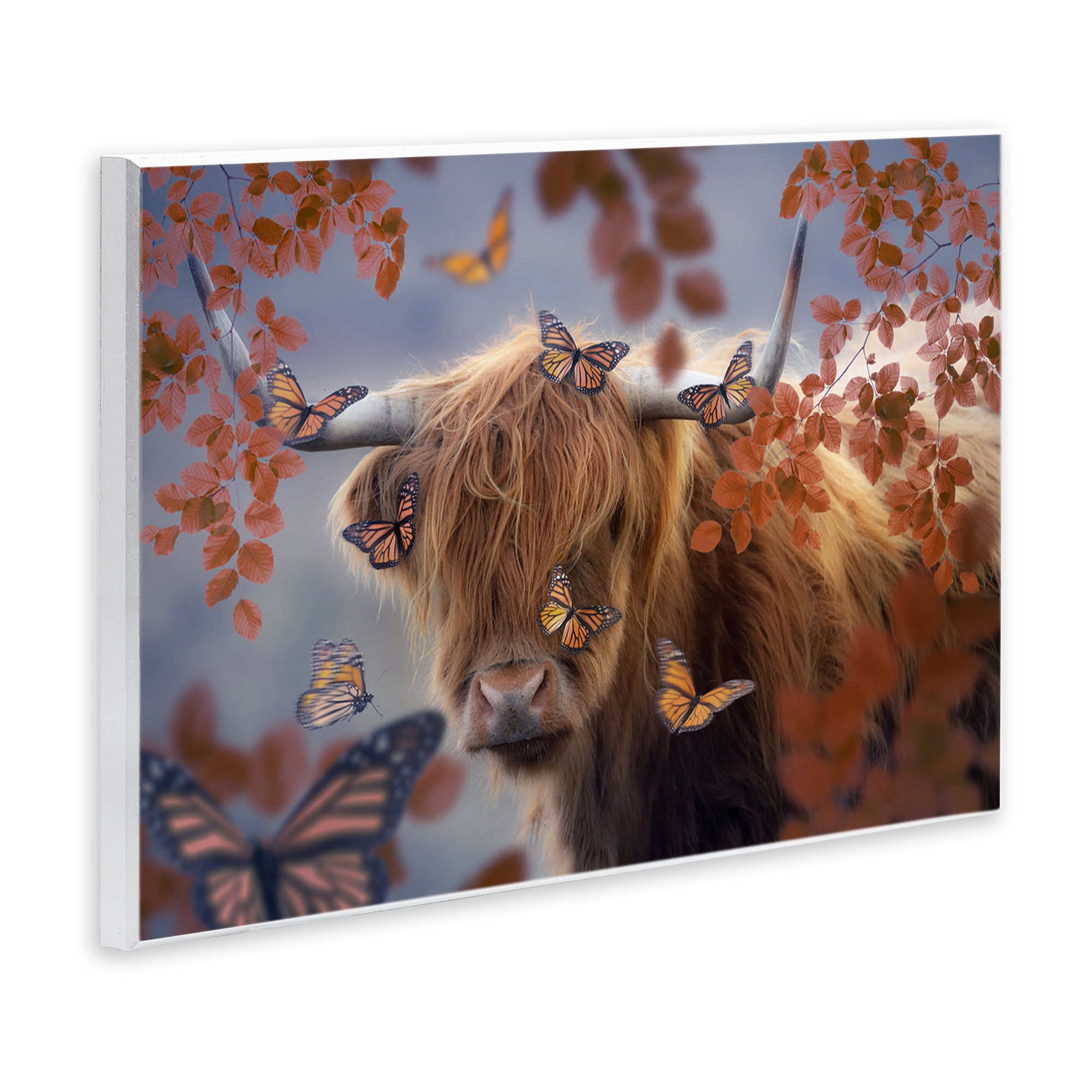 Stupell Industries Monarch Butterflies & Cattle Animals Painting Unframed Art Print Wall Art, 19 x 13