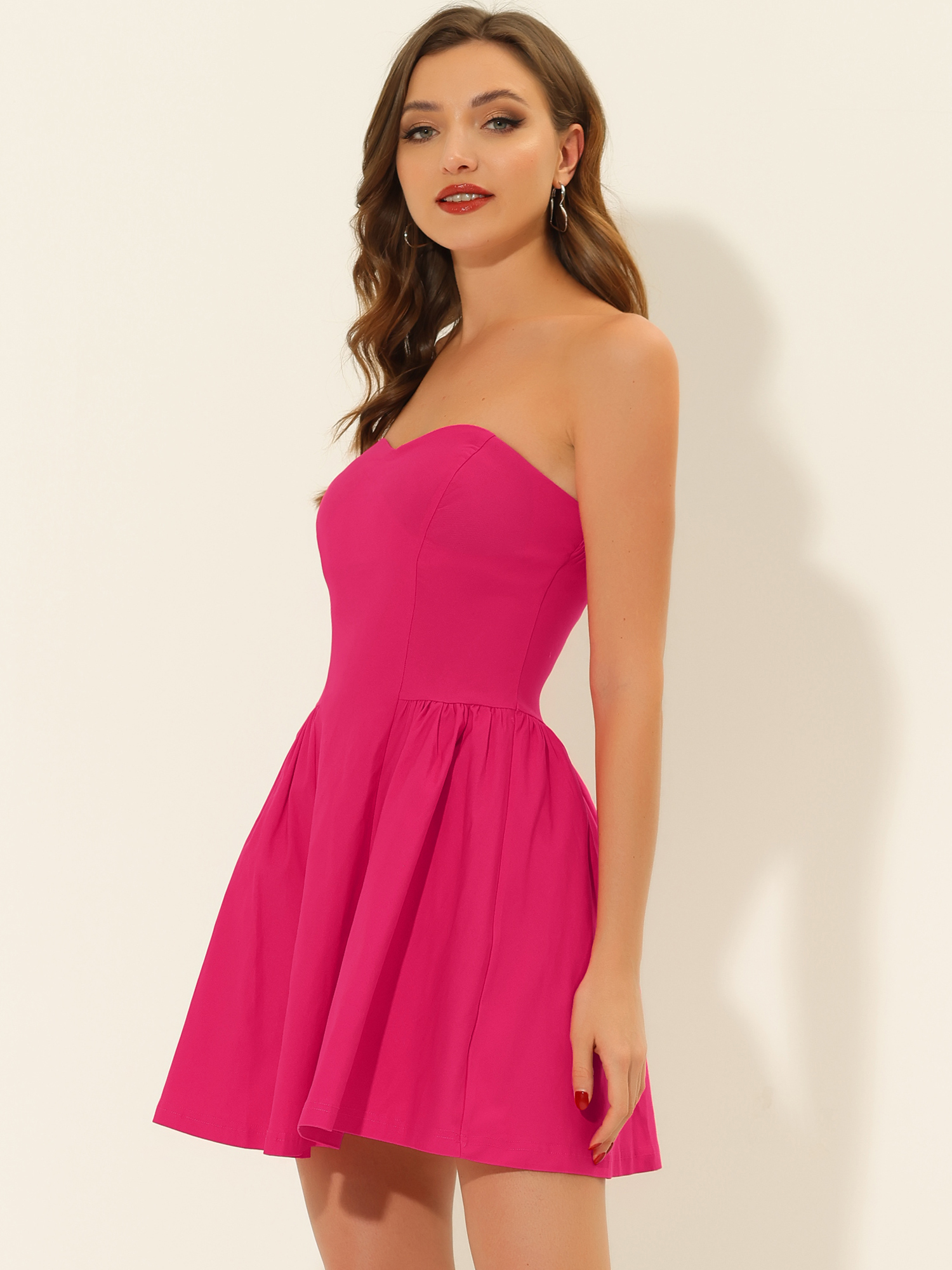 DARING DIVA Party Mini Strapless Sweetheart Neck Christmas Mini Dress S Rose Red