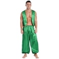 thumbnail image 5 of Conjunto de satén con adornos dorados del príncipe árabe de Halloween para hombre, chaleco abierto por delante y pantalones de cintura elástica, trajes de danza del vientre para Cosplay de cuentos de, 5 of 5