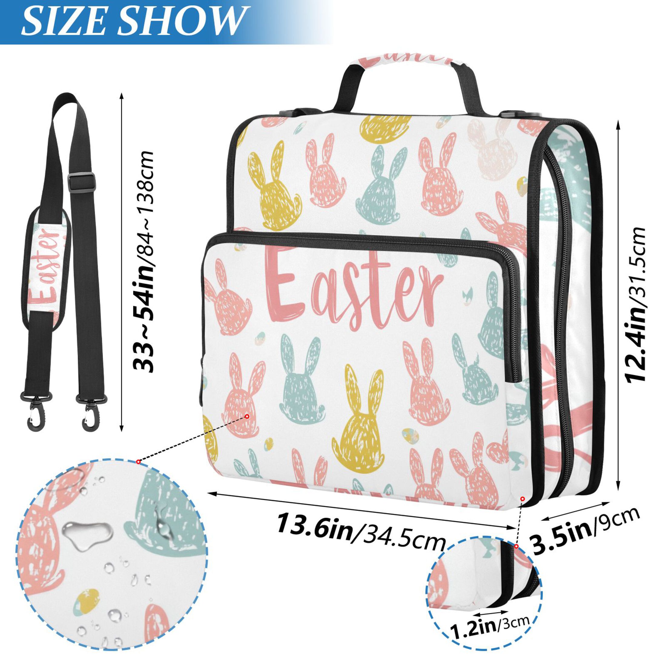 3 Ring Zipper Binder with Shoulder Strap Waterproof Trapper Keeper 2 Inch D-Ring 500 Sheets Capacity Colorful Bunnies and Eggs