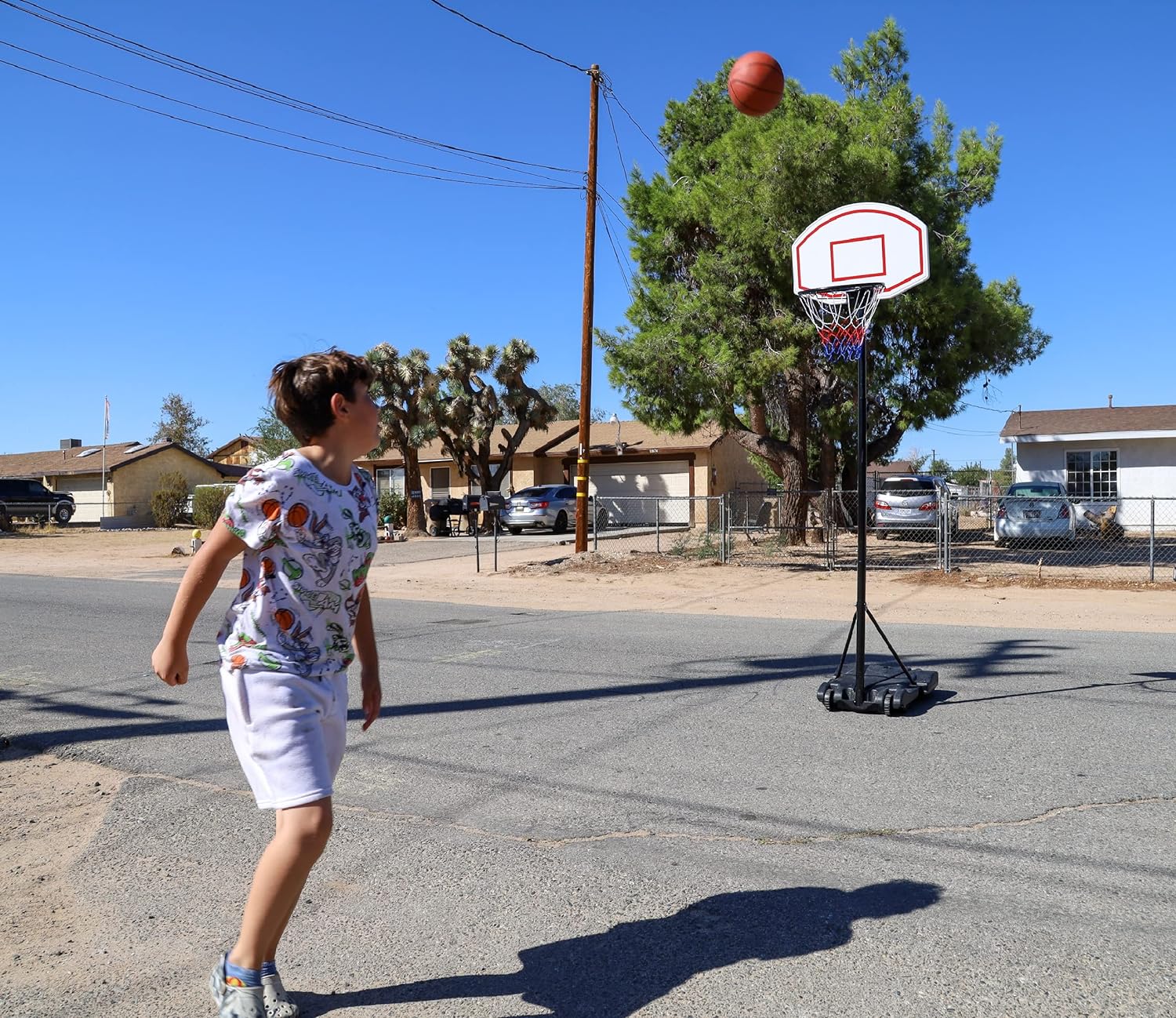 Portable Basketball Hoop Outdoor, Basketball Goal Adjustable 5.4-7Ft, Basket Ball Hoop for Kids, Youth, Driveway Backyard Hoop with PC Backboard