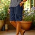 thumbnail image 2 of Womens Lightweight Breathable Knee Length Shorts Casual Vacation Elastic Waist Pleated Pocket Trousers Spring Summer Basic Capris Navy M, 2 of 6