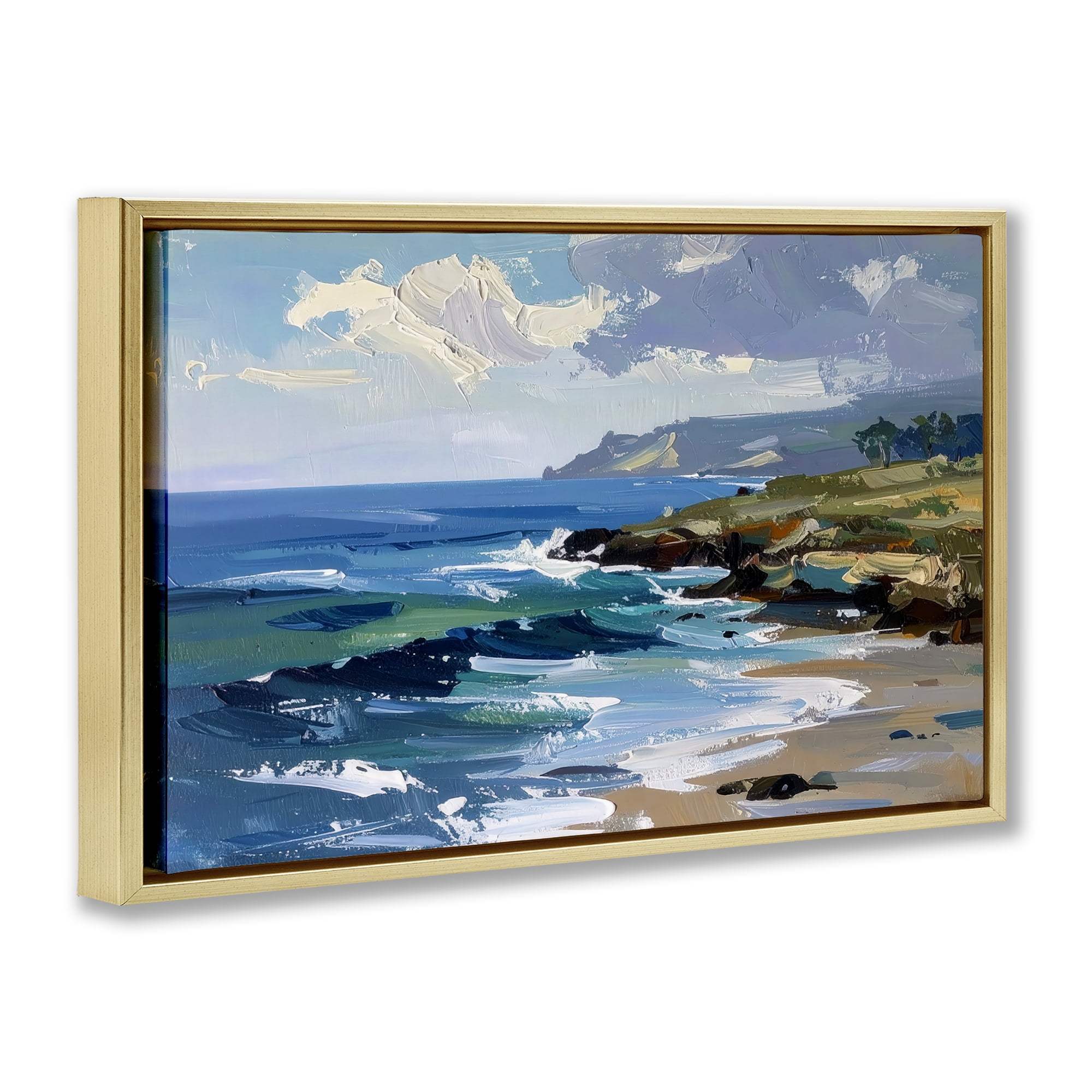 Stupell Industries Sky To Sea Impression Gold Framed Floater Canvas Wall Art, design by Alonza Saunders