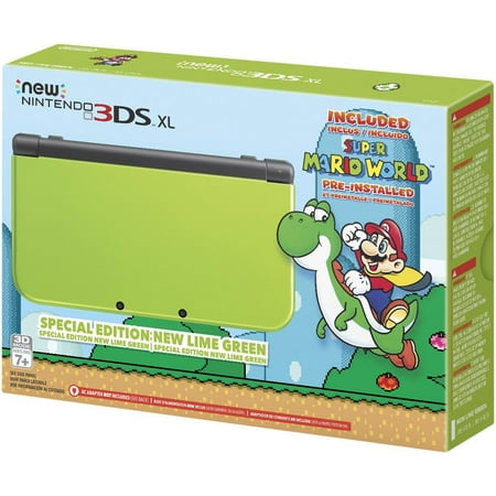Restored Nintendo 3DS XL Special Edition: Lime Green with Super Mario World Game System (Refurbished)