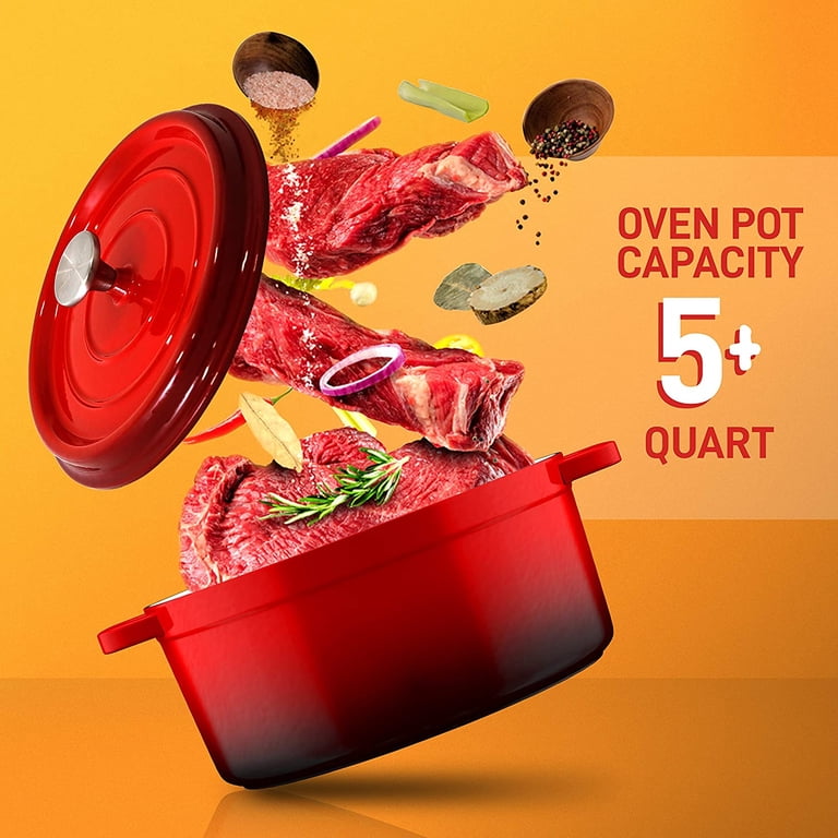 4.7 Litre Round Casserole Pot NutriChef 4.7L Enameled Cast Iron Dutch ...