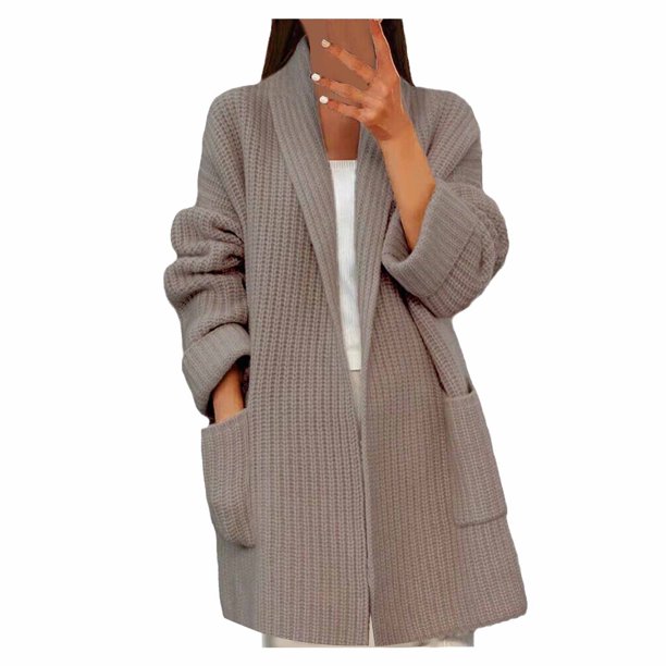 Cárdigan de moda para mujer, de invierno, liso, informal, con botones, tejido de masa hueca y giros