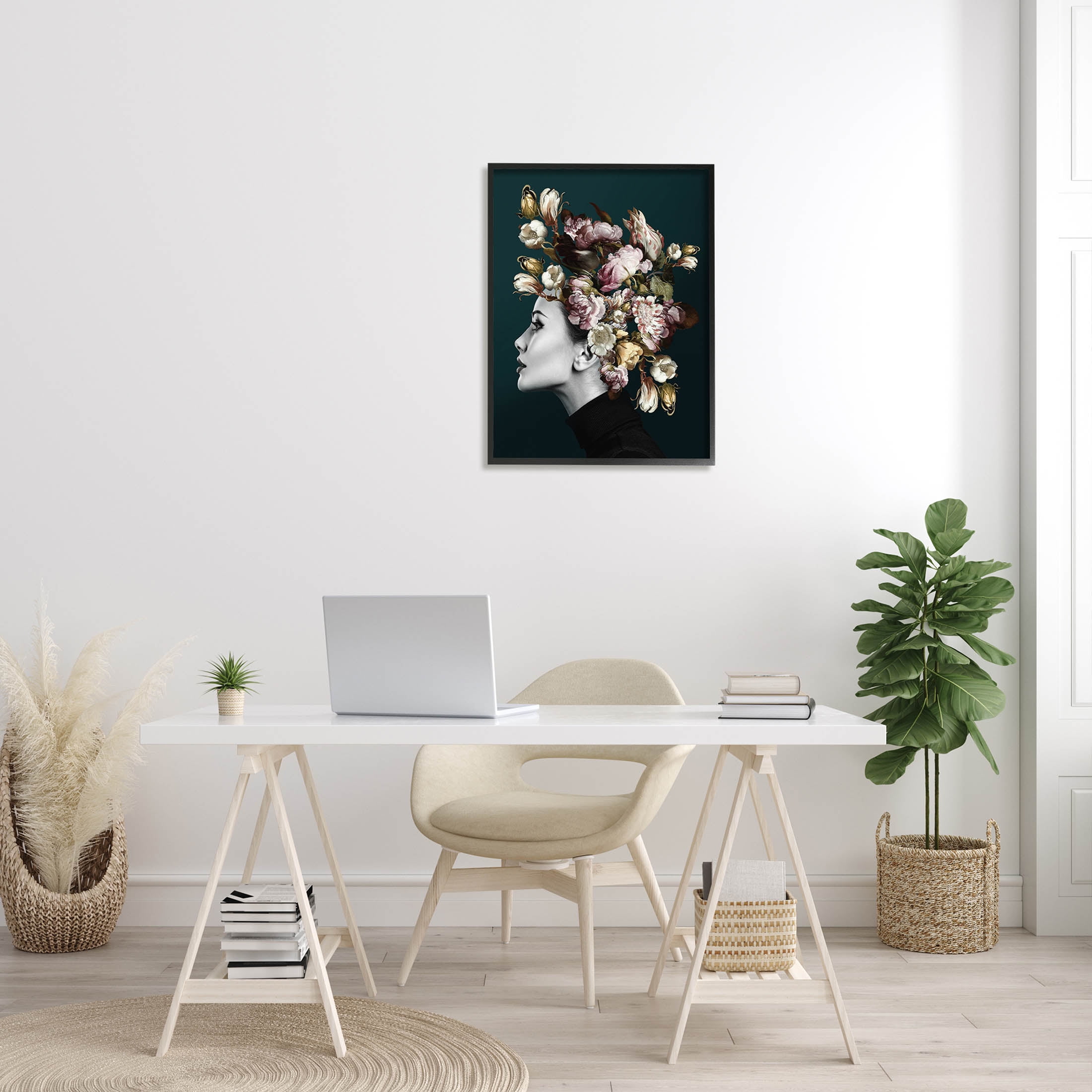 Woman Rose Floral Arrangement Botanical & Floral Graphic Art Black Framed Art Print Wall Art