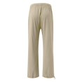 thumbnail image 4 of TQWQT Women's Cotton Linen Pants Casual Wide Leg Drawstring Waist Loose Fit Straight Trousers With Pockets Khaki M, 4 of 5