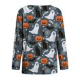 thumbnail image 5 of Halloween Tops for Women Cute Ghost Pumpkin Printed V Neck Quarter Button Long Sleeve Fashion Festival Party Top Multicolor S, 5 of 5