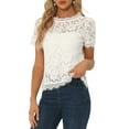 thumbnail image 4 of INSPIRE CHIC Valentine's Day Women's Scalloped Trim Semi Sheer Floral Lace Top XS Cream White, 4 of 6