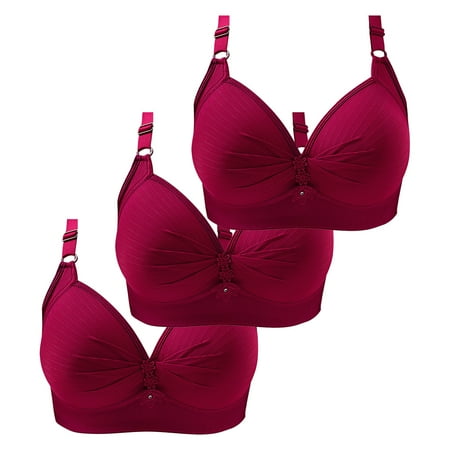 Pavied Bralettes for Women Push Up Bra Seamless Bras Thin Laceless Steel Ring Comfortable Breathability Underwear Large Size Brater Buckle Female Bra Womens Bras Full Coverage Bras Red 2XL/44