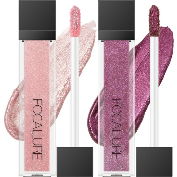 FOCALLURE 2PCS Liquid Glitter Eyeshadow,Metallic Long Lasting Waterproof Eye Makeup,Bubblegum