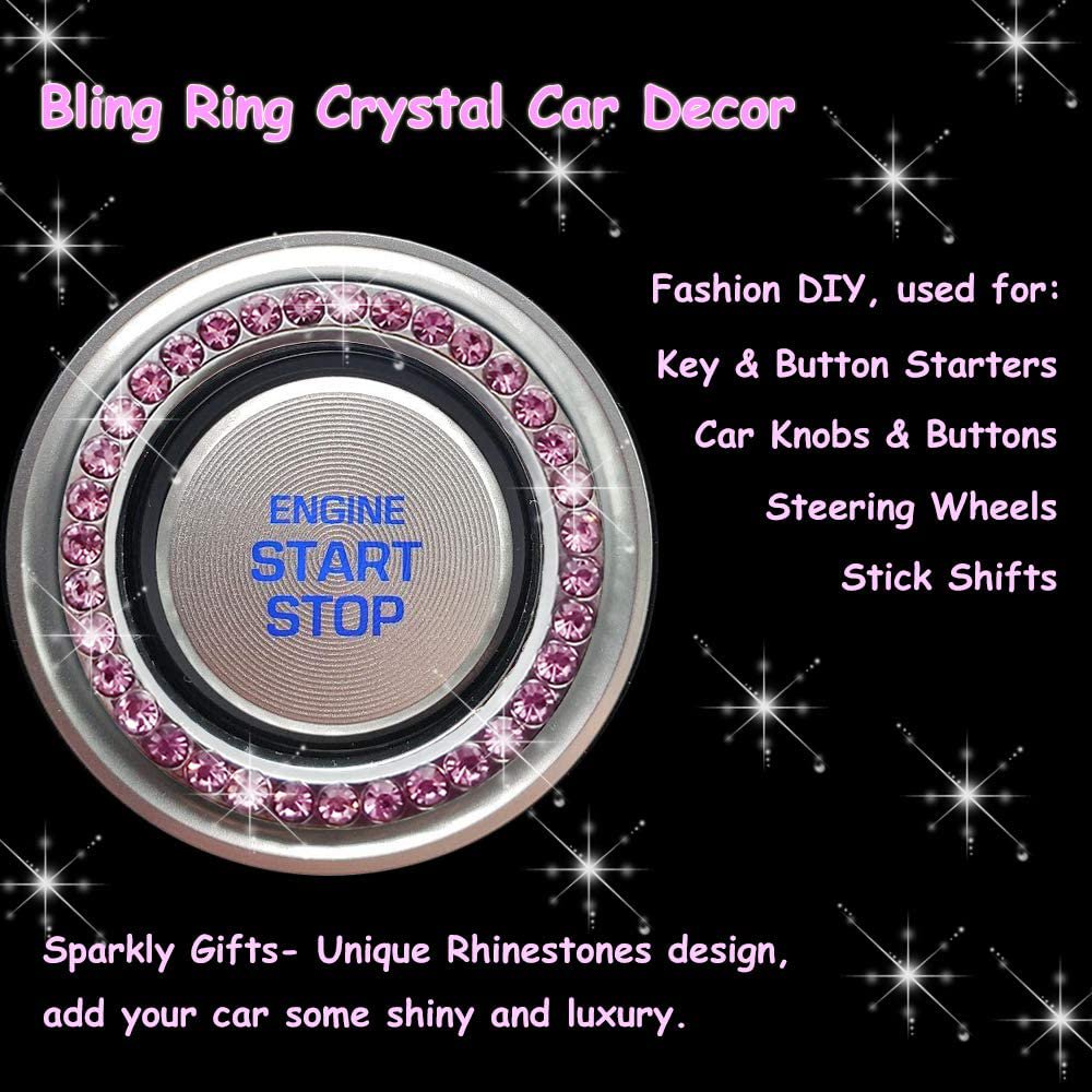 2PCS Bling Car Start Button Ring - Crystal Rhinestone Ignition Knob Decor, Self-Adhesive, Fits Most Cars (1.47 Inch)